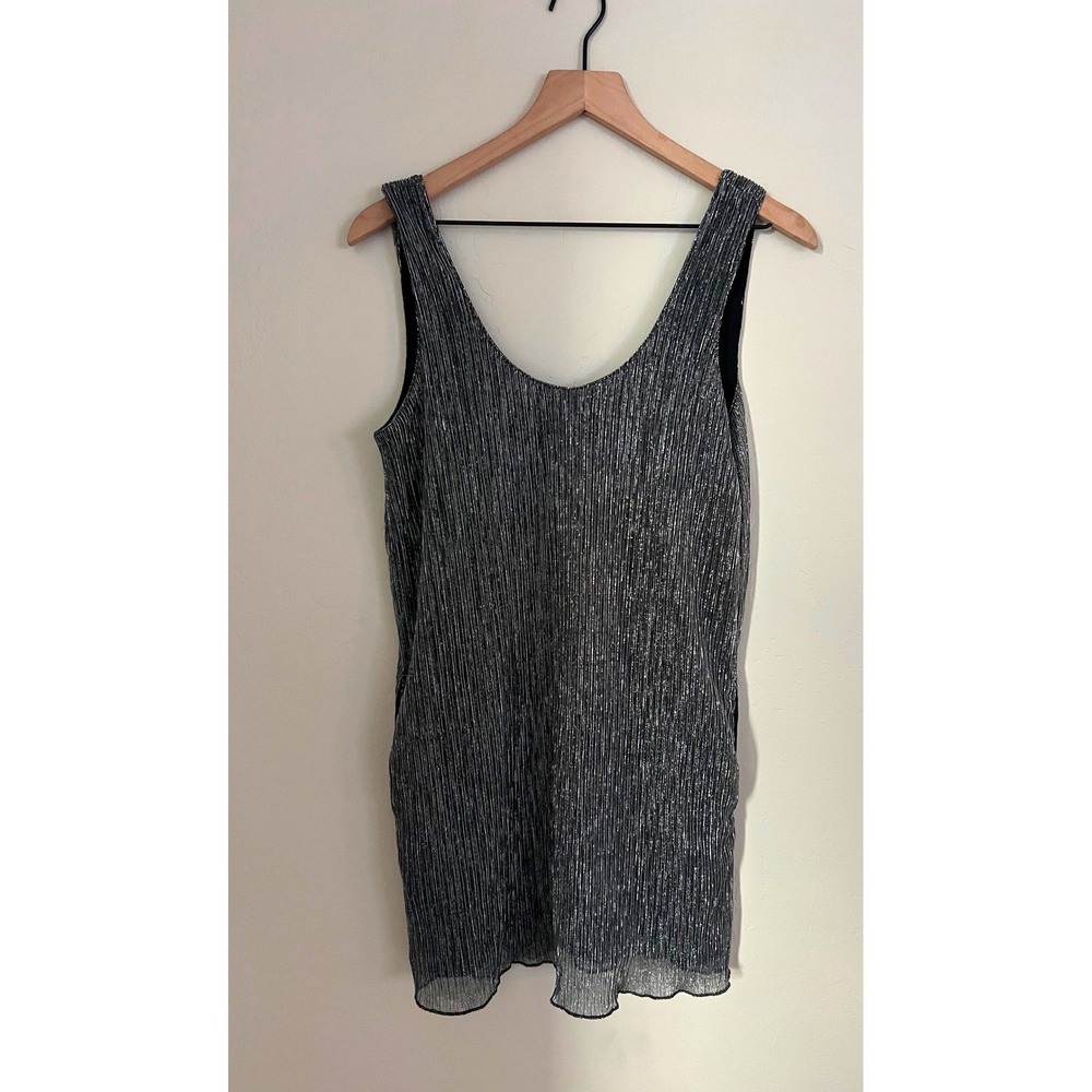 Lovers & Friends Silver Metallic Pleated Tank Mini Dress